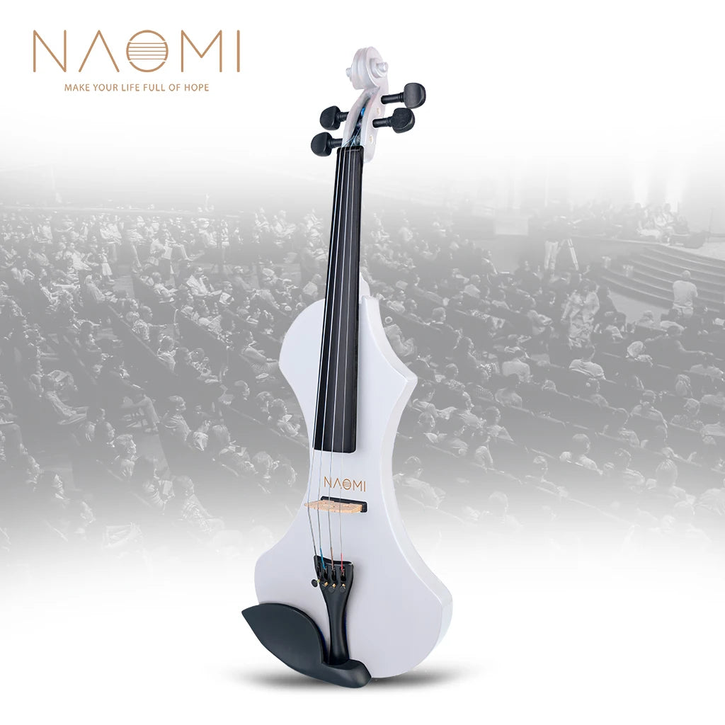 NAOMI 4/4 Full Size Electric Violin/Fiddle Set Slim Waist Shape W/ Brazilwood Bow+Audio Cable+Bridge+Violin Case For Beginner
