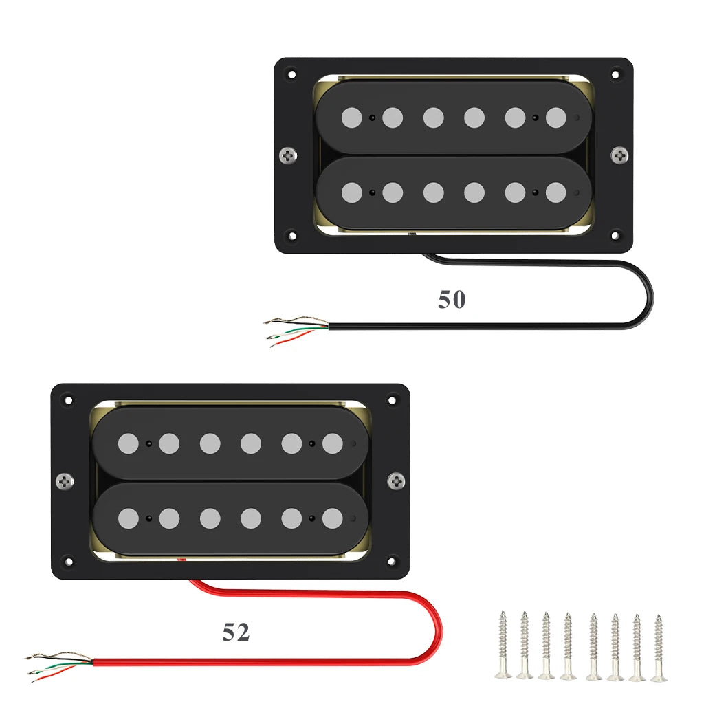NAOMI 2pcs Double Coil Humbucker Guitar Pickup Set 50/52mm Neck& Brige Position w/ Flat Metal Humbucker Pickup Mounting Ring