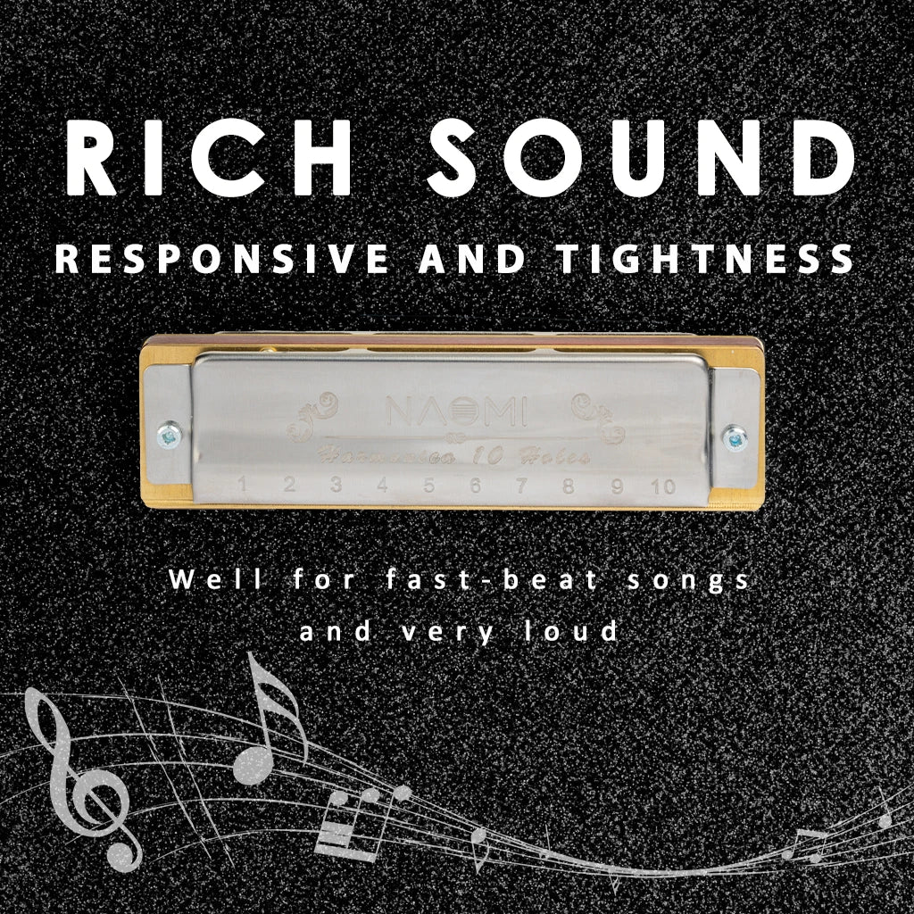 NAOMI Blues Harmonica Mouth Organ 10 Hole C Key with Case Brass Reeds Diatonic Sandalwood Harmonica