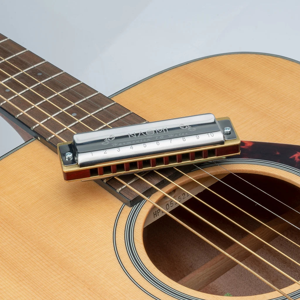 NAOMI Blues Harmonica Mouth Organ 10 Hole C Key with Case Brass Reeds Diatonic Sandalwood Harmonica