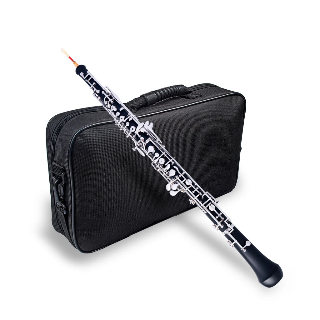 NAOMI Professional C Key Oboe Semi-automatic Style Nickel-plated Keys Woodwind Instrument with Oboe Reed Gloves Leather Case