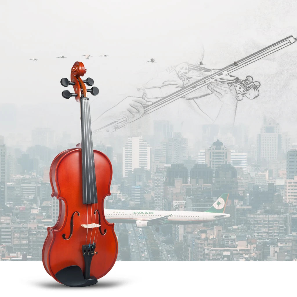 NAOMI Matte Natural Color 4/4-1/8 Acoustic Violin Set w/ Violin Strings+Case+Rosin+Tuner+Bow+Mute+Shoulder Rest+Bridge