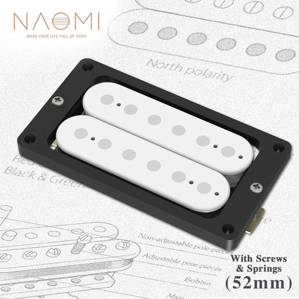NAOMI Dual Coil Pickup Bridge 52mm w/ Humbucker Pickup Cover Frame Mounting Ring Ceramic Magnet For LP Style Guitar