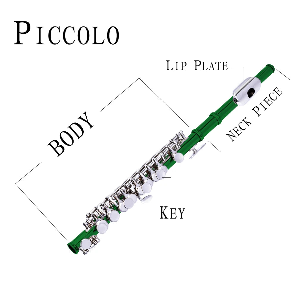 NAOMI Nickel Plated C Key Piccolo Green Color W/ Case Cleaning Rod And Cloth And Gloves Cupronickel Piccolo Set