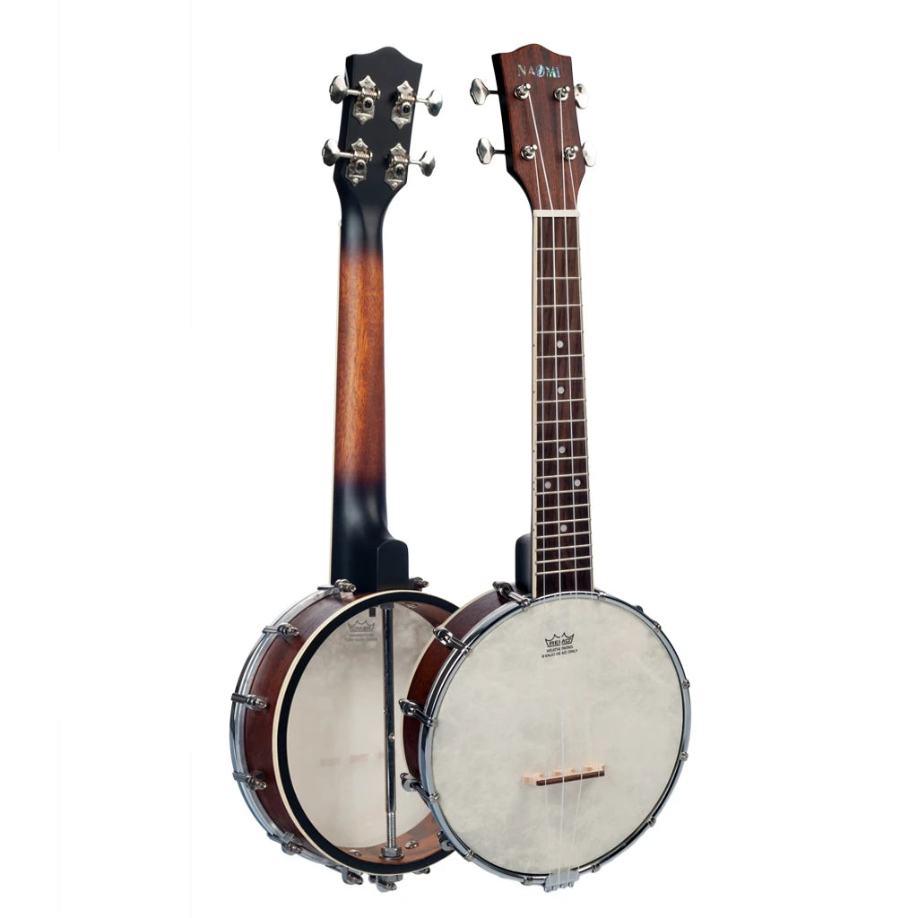 NAOMI 23 Inch Banjo 18 Frets Concert Scale 4 String Banjolele Satin Vintage Mahogany Chrome-Plated Hardware