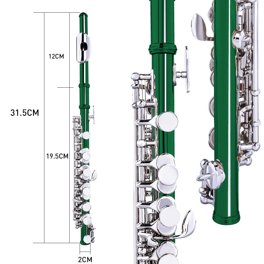 NAOMI Nickel Plated C Key Piccolo Green Color W/ Case Cleaning Rod And Cloth And Gloves Cupronickel Piccolo Set