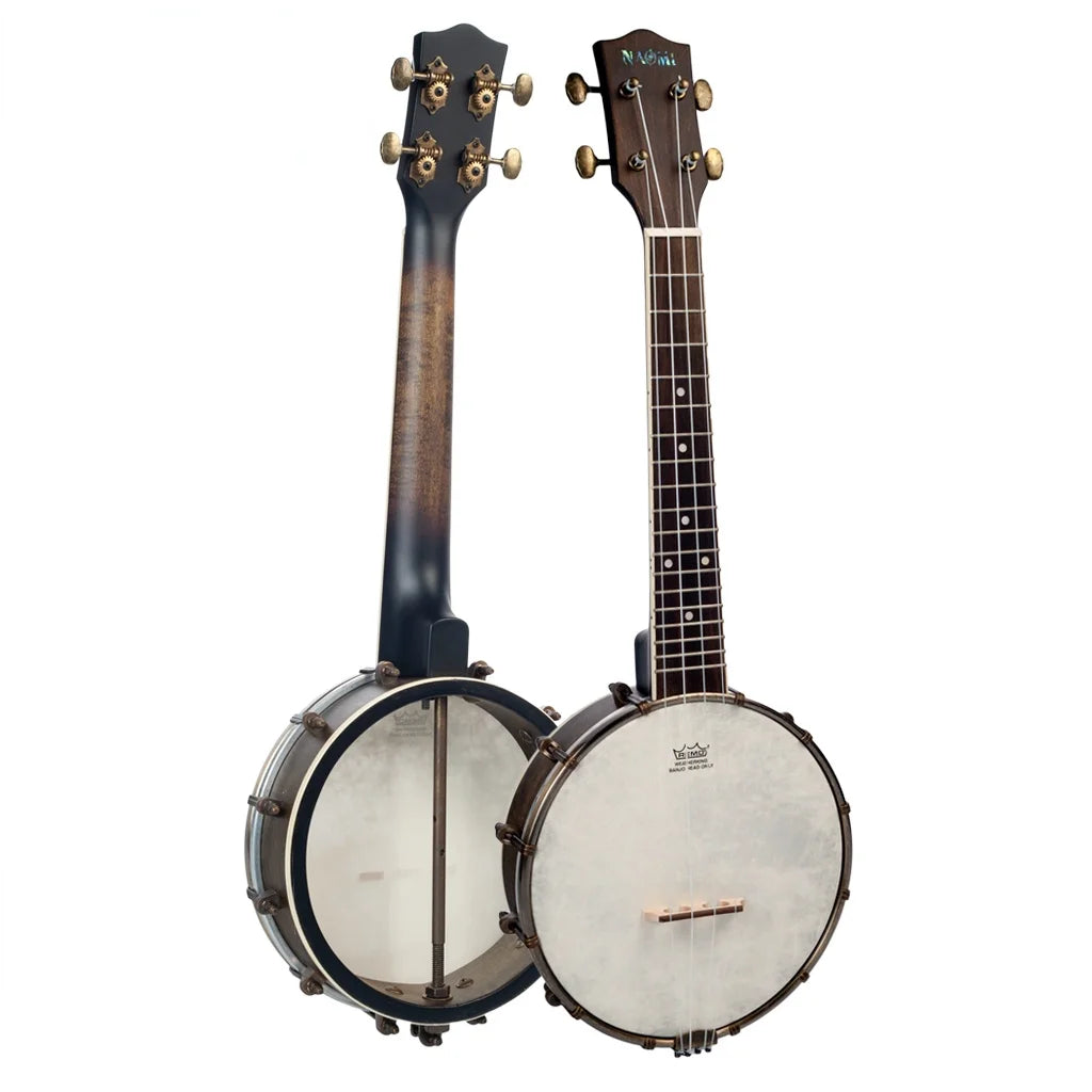 NAOMI 23 Inch Banjo 18 Frets Concert Scale 4 String Banjolele Satin Vintage Mahogany Chrome-Plated Hardware