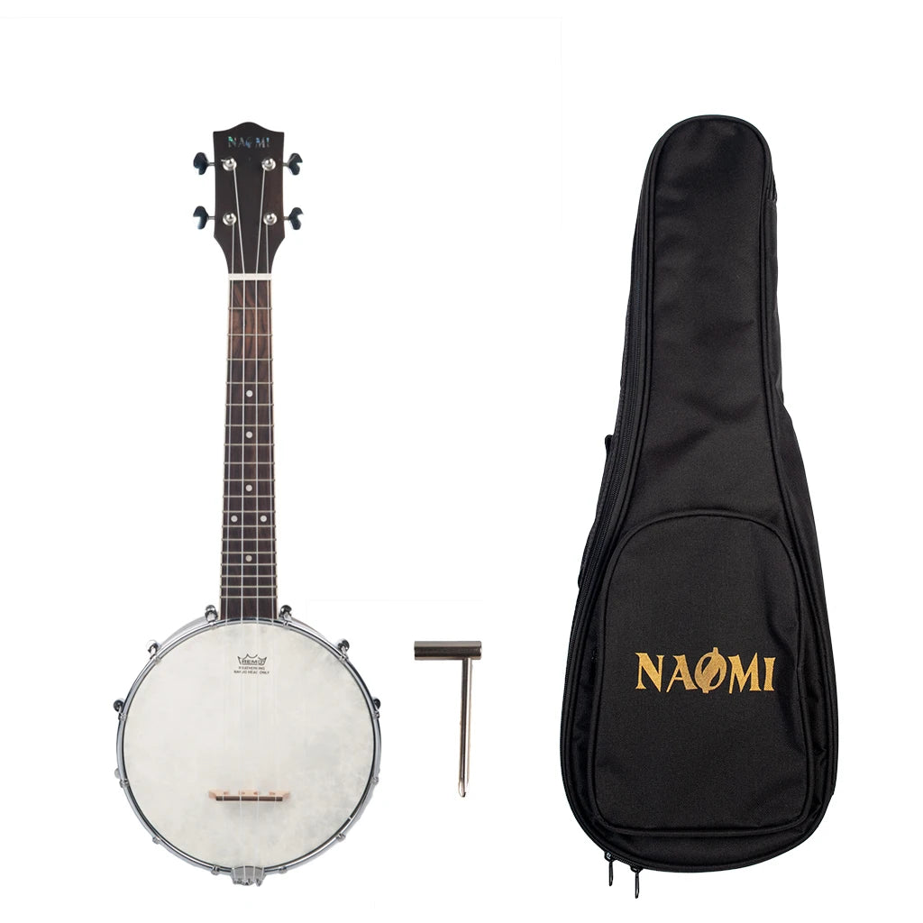 NAOMI 23 Inch Banjo 18 Frets Concert Scale 4 String Banjolele Satin Vintage Mahogany Chrome-Plated Hardware