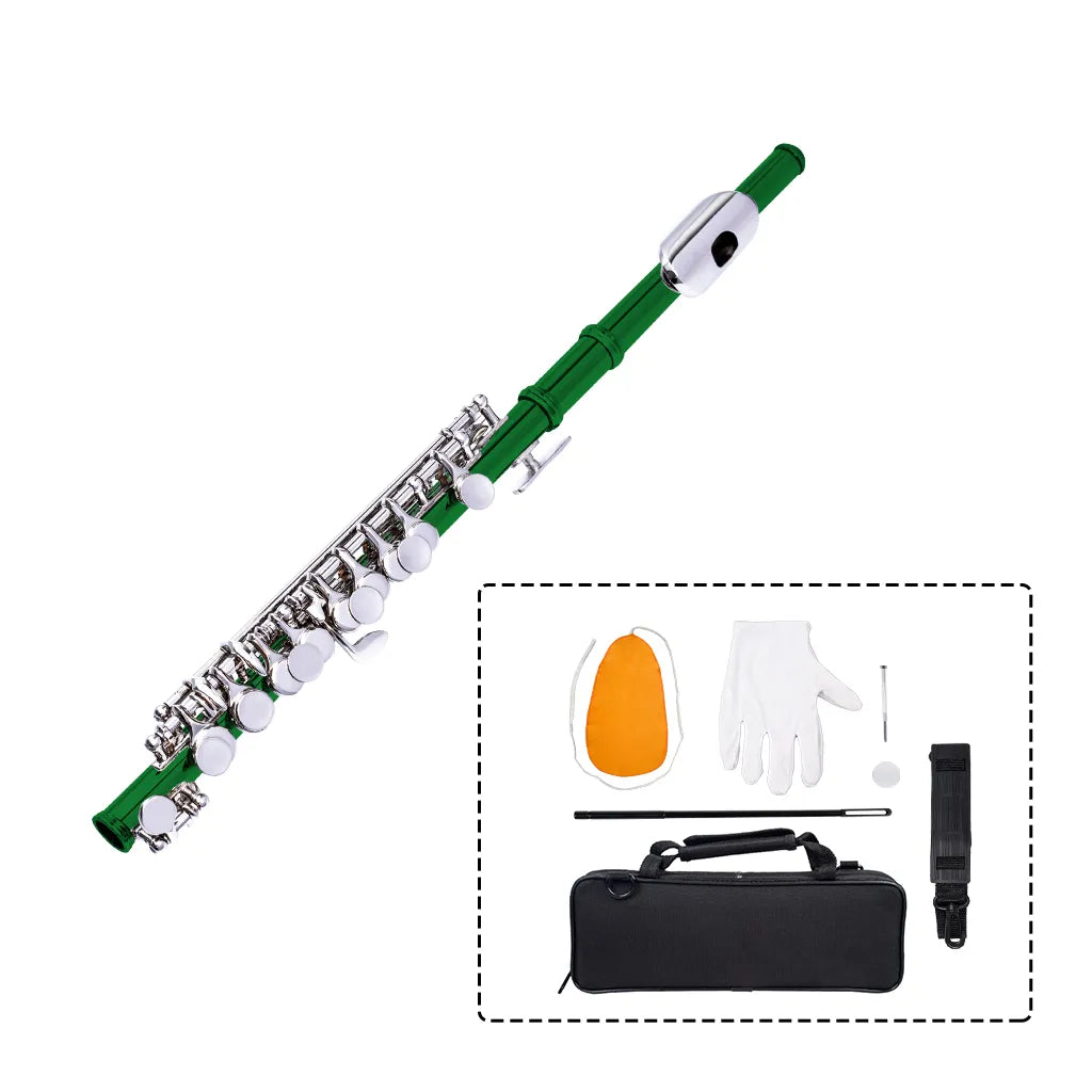 NAOMI Nickel Plated C Key Piccolo Green Color W/ Case Cleaning Rod And Cloth And Gloves Cupronickel Piccolo Set