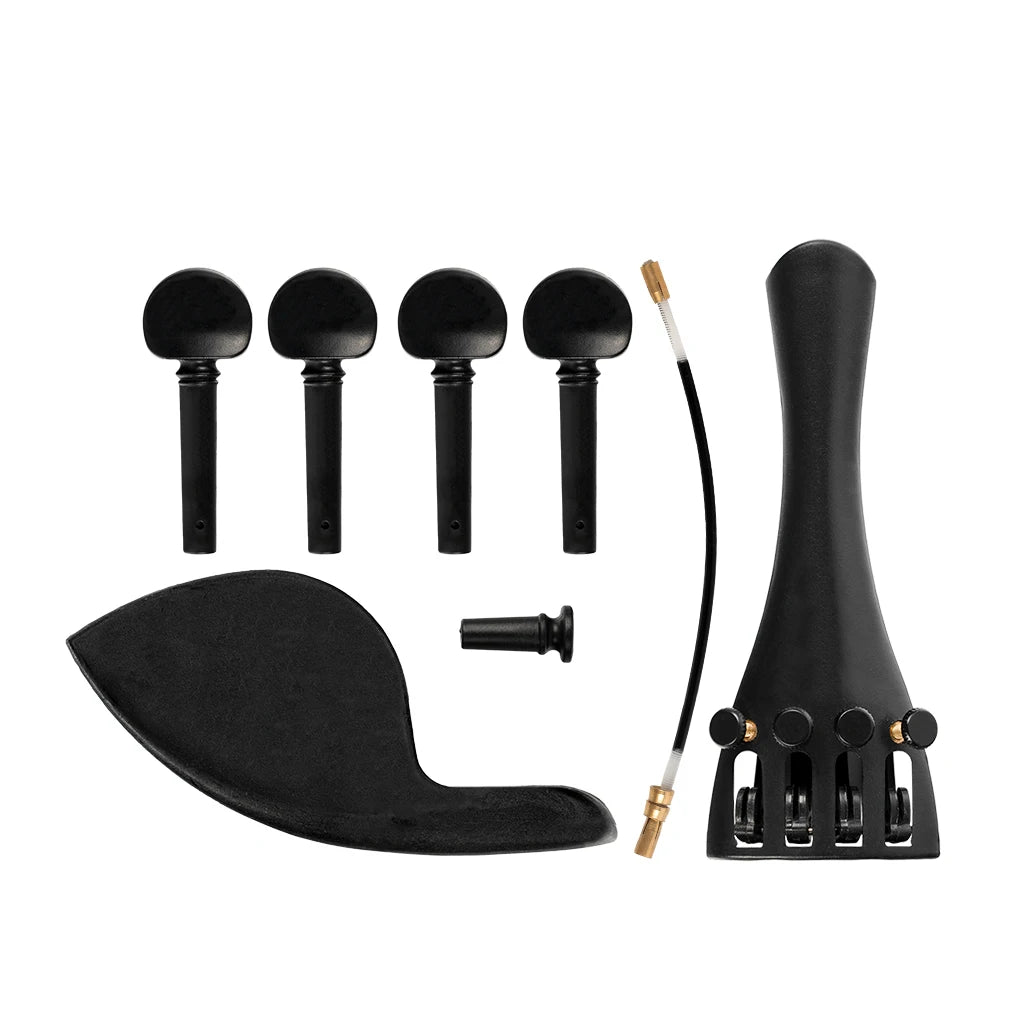 NAOMI 4/4 3/4 1/2 1/4 1/8 Violin Plastic Violin Tailpiece Set Including Tailpiece+Chinrest+Endpin+Tail Gut+4 Tuning Pegs SET