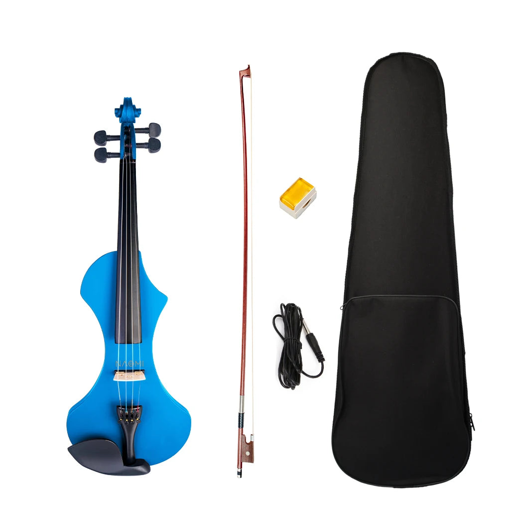 NAOMI Professional 4/4 Full Size Electric Violin Set w/ Violin Case +Brazilwood Bow+Audio Cable+Rosin Solidwood Violin Venus Style