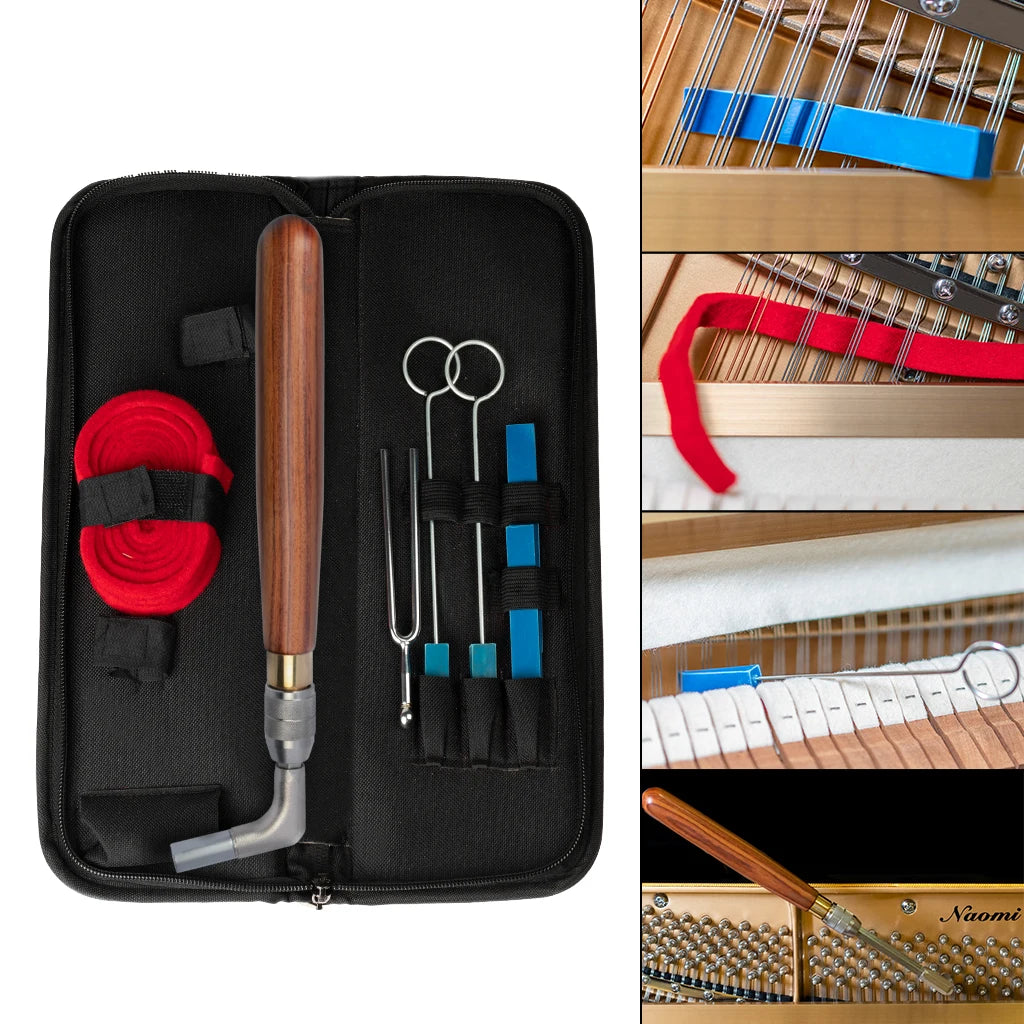 NAOMI Stainless Steel Wrench With Hardwood Handle Rubber Wedge Mute Temperament Strip Tuning Fork And Case Piano Tuning Kit Piano Tool