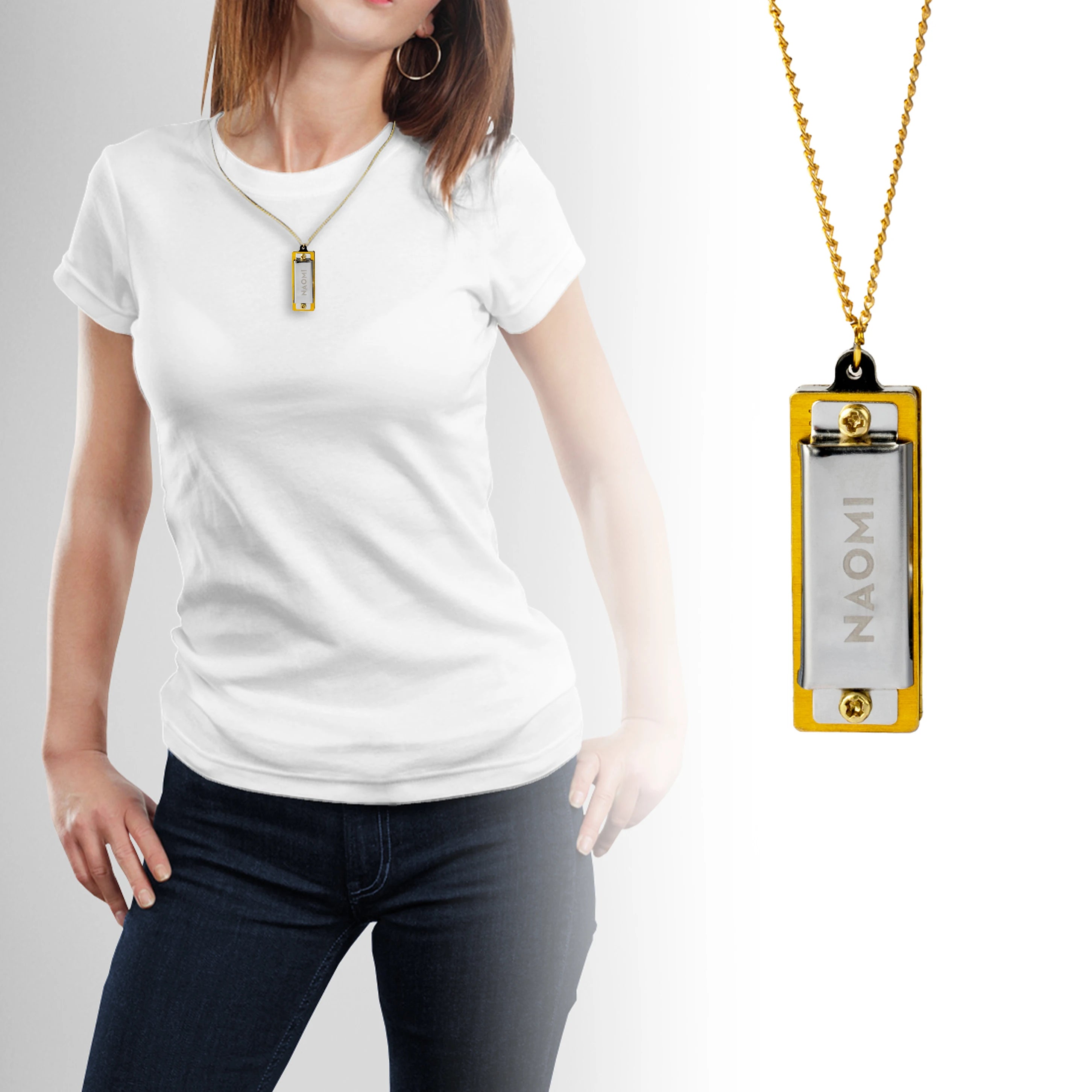 NAOMI 4 Holes Mini Harmonica Necklace Brass Reed +Environmental ABS Comb In Key of C Model Really Plays