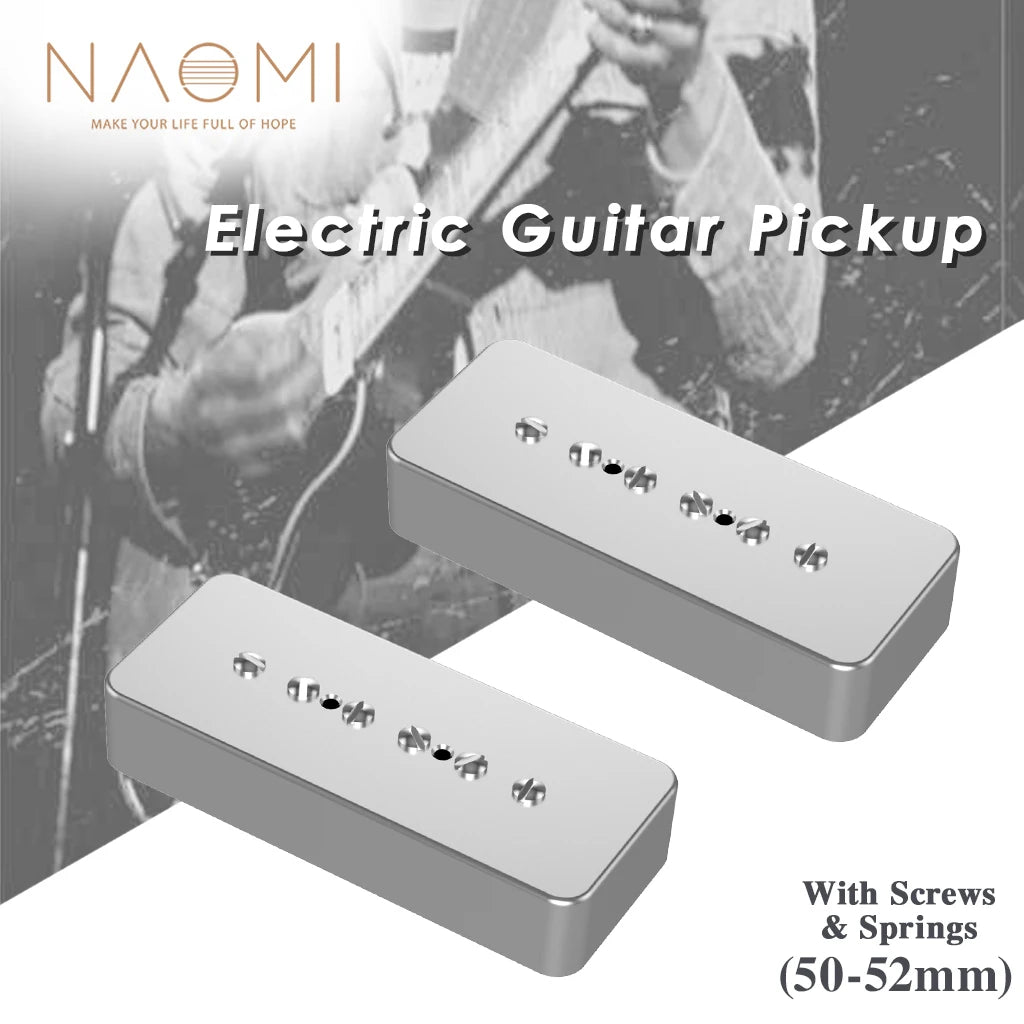 NAOMI 2pcs P90 Single Coil Electric Guitar Pickup Set Soapbar Neck&Bridge Pickup w/ Silver Metal Cover 6 Adjustable Pole Pieces