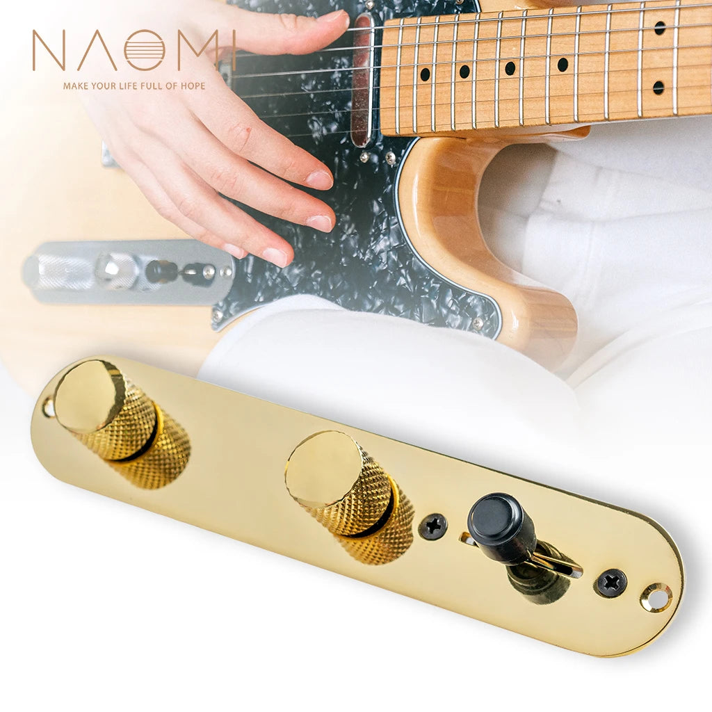 NAOMI Chrome/Gold/Black 3 Way Loaded Metal Prewired Guitar Control Plate With Wiring Harness Knobs Compatible For TL Guitar