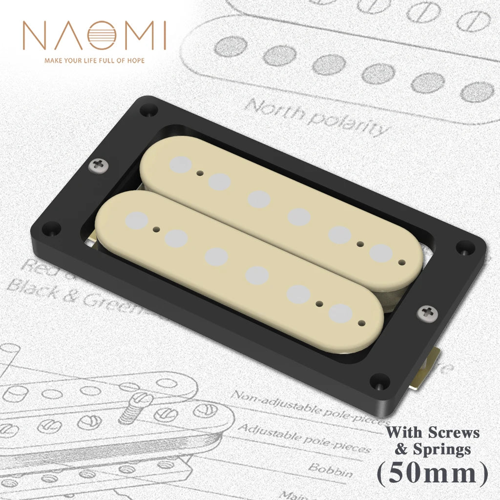 NAOMI Double Coil Guitar Humbucker Pickup Neck 50mm Ceramic Magnet w/ Cover Frame Clean Warm Sound For LP Style Guitar