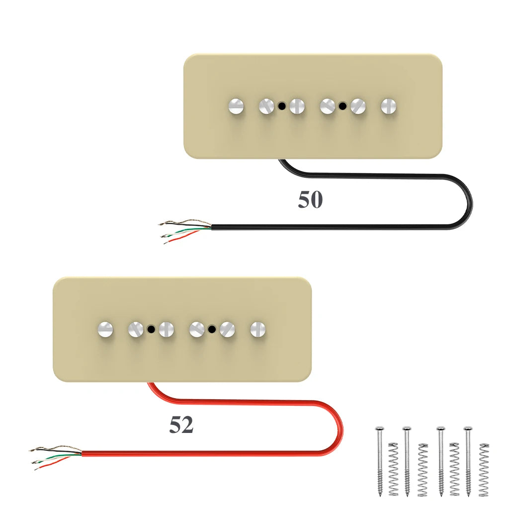 NAOMI 2pcs Vintage P90 Soapbar Style Electric Guitar Pickup Neck&Bridge Set 50/52mm w/ 6pcs Adjustable Screws Ivory Like Cover
