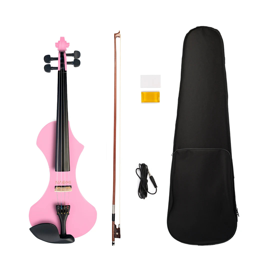 NAOMI Electric Violin 4/4 Fiddle Set W/ Solidwood Electric Violin+Rosin+ Brazilwood Bow+Audio Cable+Canvas Violin Case