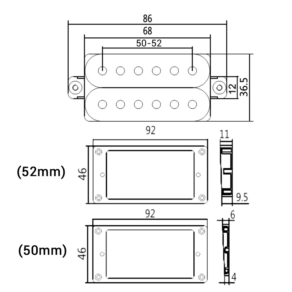 NAOMI Bridge Humbucker Dual Coil Electric Guitar Pickup 52mm High Output 12pcs Flat Top Pole Pieces For LP Style Guitar