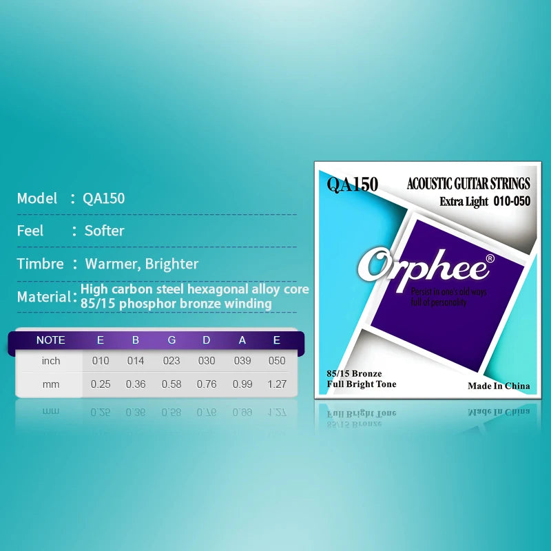 NAOMI Orphee Acoustic/Electric/Classical Guitar Strings Set Nickel Alloy Bright Tone Silver Line Full Timbre 85/15 Bronze