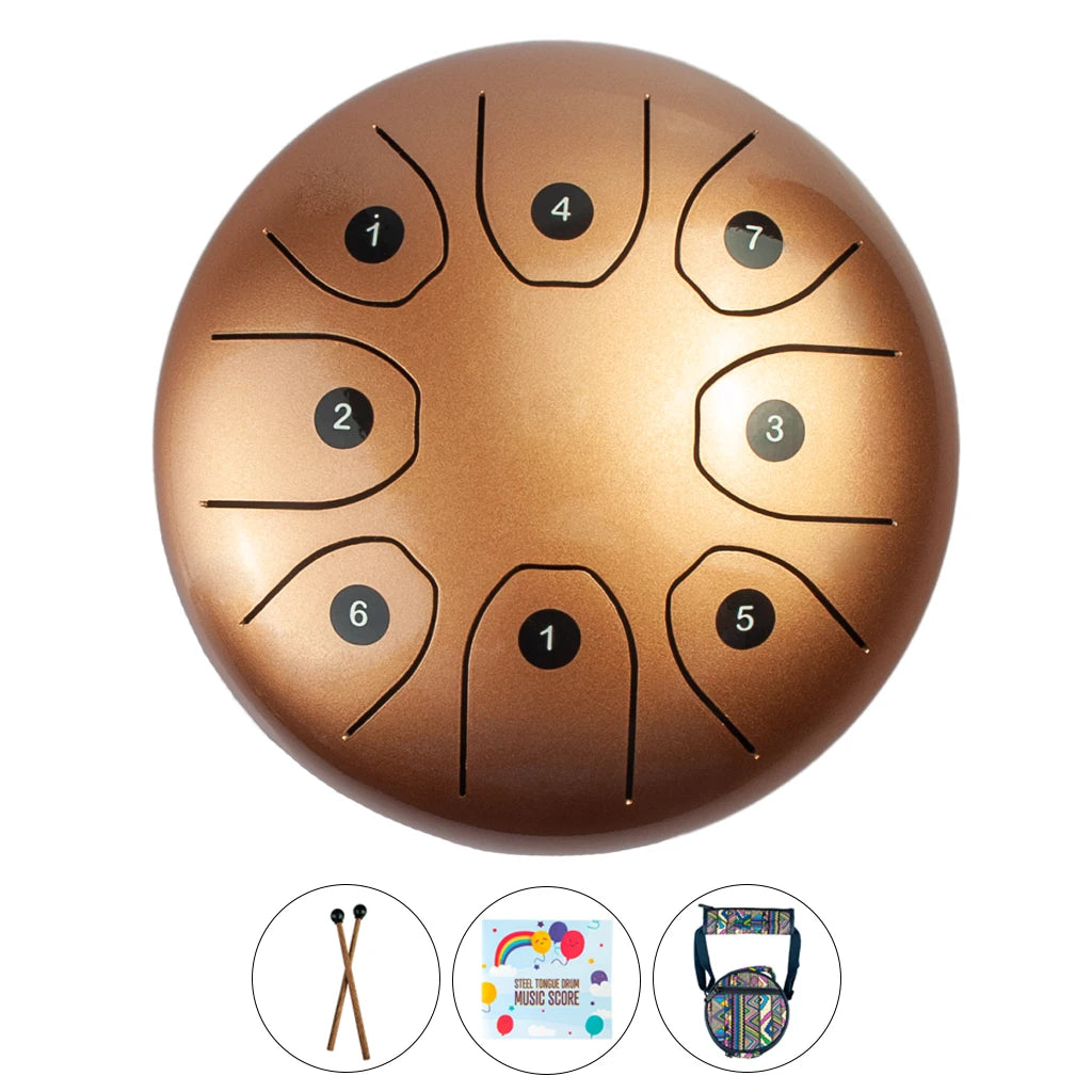 NAOMI 6 Inch Tongue Drum 8 Tune Steel Hand Pan Drum Tank Drums With Drumsticks Padding Bag