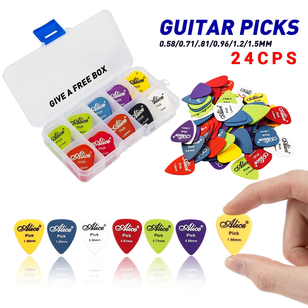 NAOMI Guitar Picks 24pcs Acoustic Electric Guitar Picks Plectrums + Pick Case Assorted Random Thickness Guitar Parts Accessories