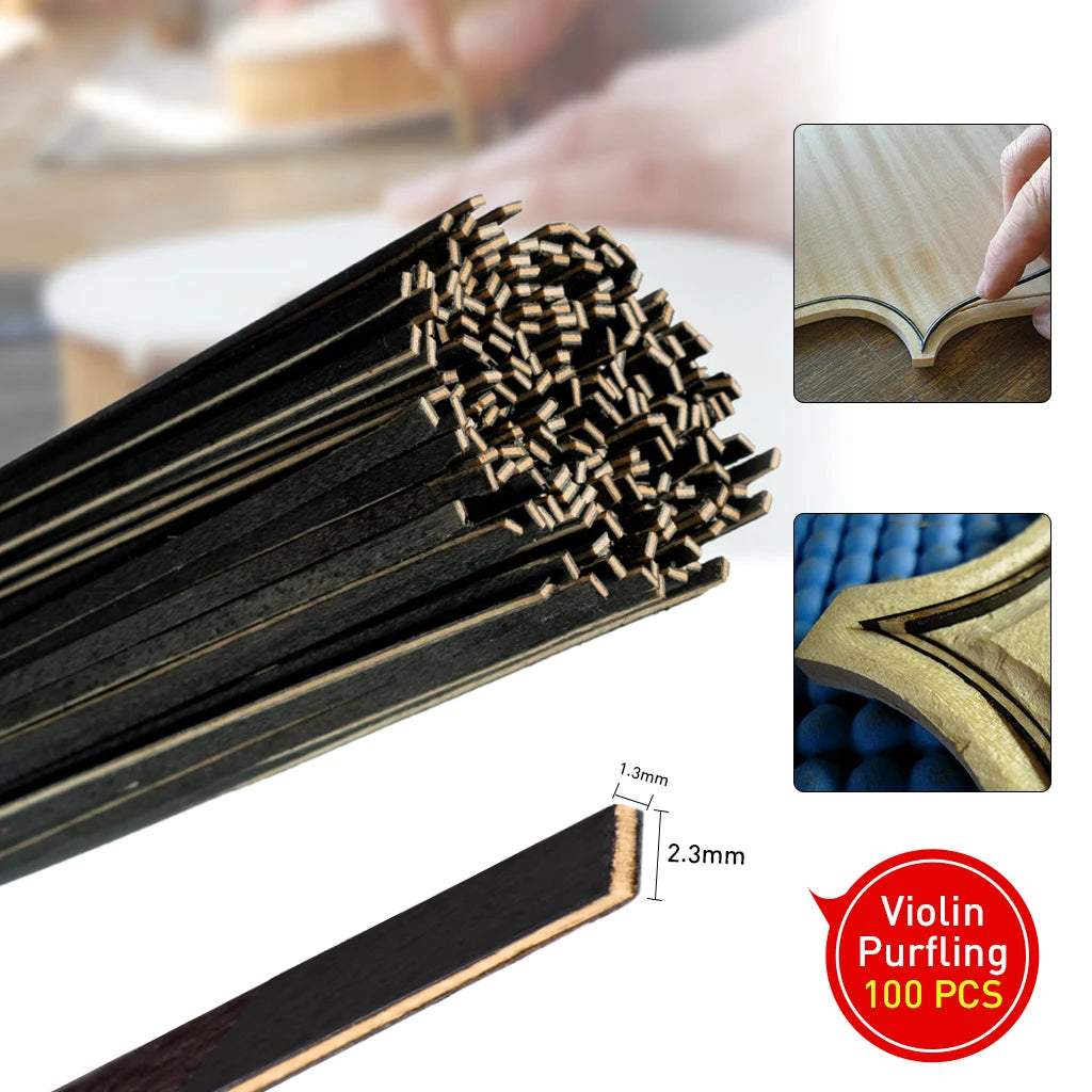 100PCS Violin Family Instruments Purfling Strips Inlay Wood Strips DIY Part More Then 94cm Length Violin/Viola/Cello/Double Bass