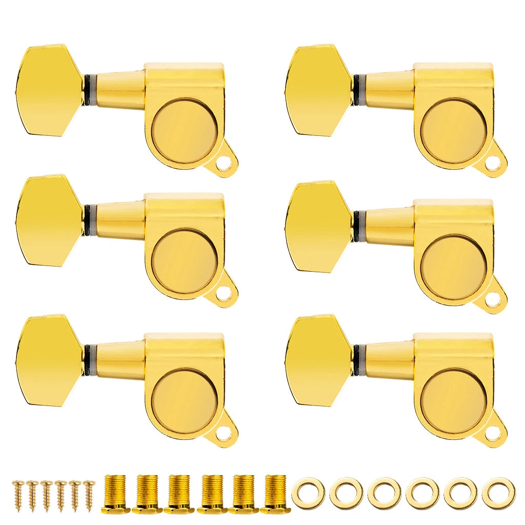 NAOMI 6pcs(6L 6R 3L3R) Guitar Tuners Machine Heads Gold/Chrome/Black Full Size Sealed String Tuning Pegs 15:1 Gear Ratio