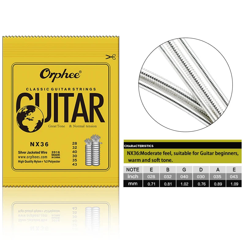 NAOMI Orphee Guitar Strings Anti-Rust Hexagonal Carbon Steel Silver Plated For Acoustic/Electric/Classical Guitarra Accessories