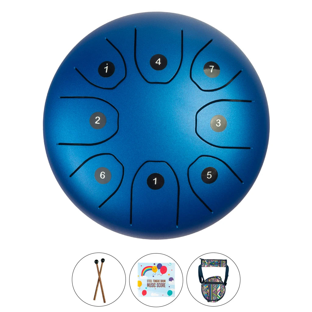 NAOMI 6 Inch Tongue Drum 8 Tune Steel Hand Pan Drum Tank Drums With Drumsticks Padding Bag