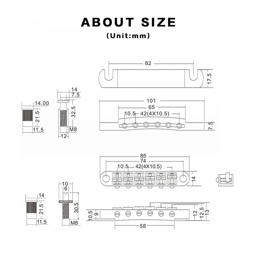 NAOMI Guyker Tune-O-Matic Roller Saddle Guitar Bridge For LP SG 6 String Guitars Electric Guitar 1 Set of 6 Strings Guitar