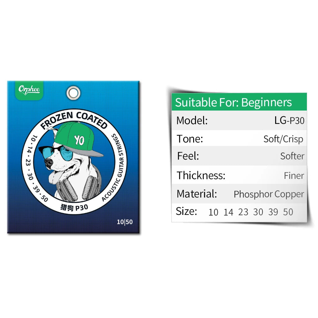 NAOMI Orphee Acoustic Guitar Strings Set P30/P40/P50 Series Nano Frozen Coated Hexagonal Core Phosphor Copper Guitar Strings