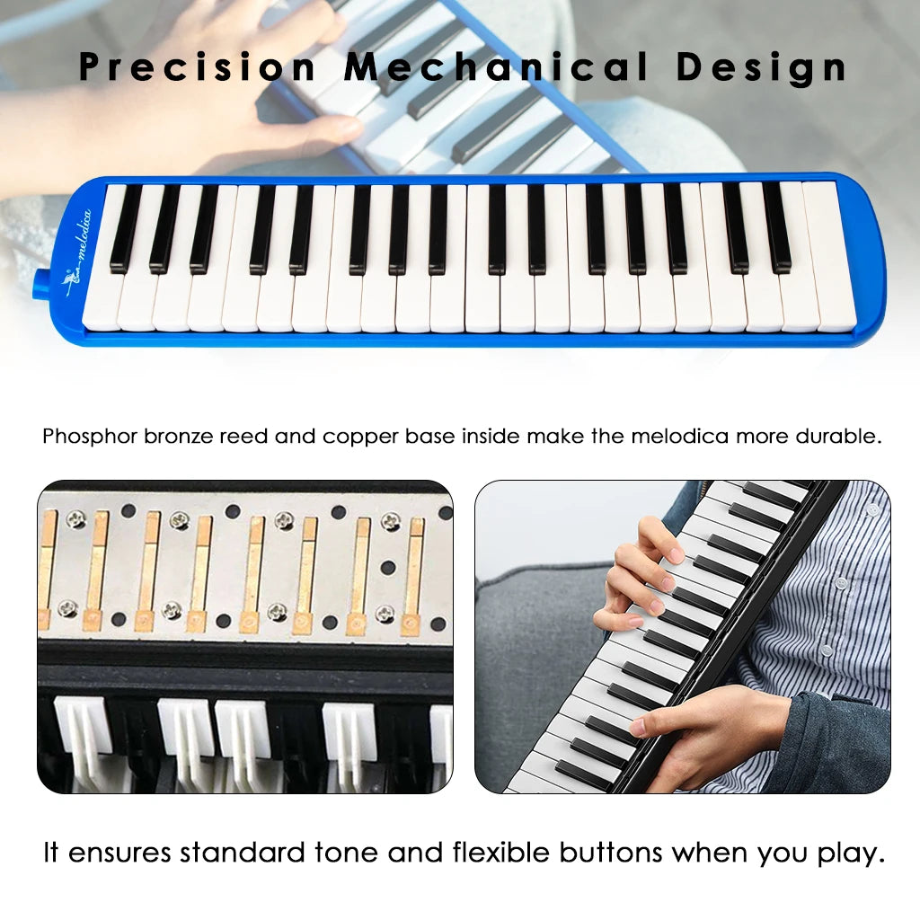 NAOMI 37 Keys Melodica Flexible Tube Mouth Organ Pianica Mouthpiece PVC Air Piano Keyboard Pianica With 2 Soft Long Tubes Case