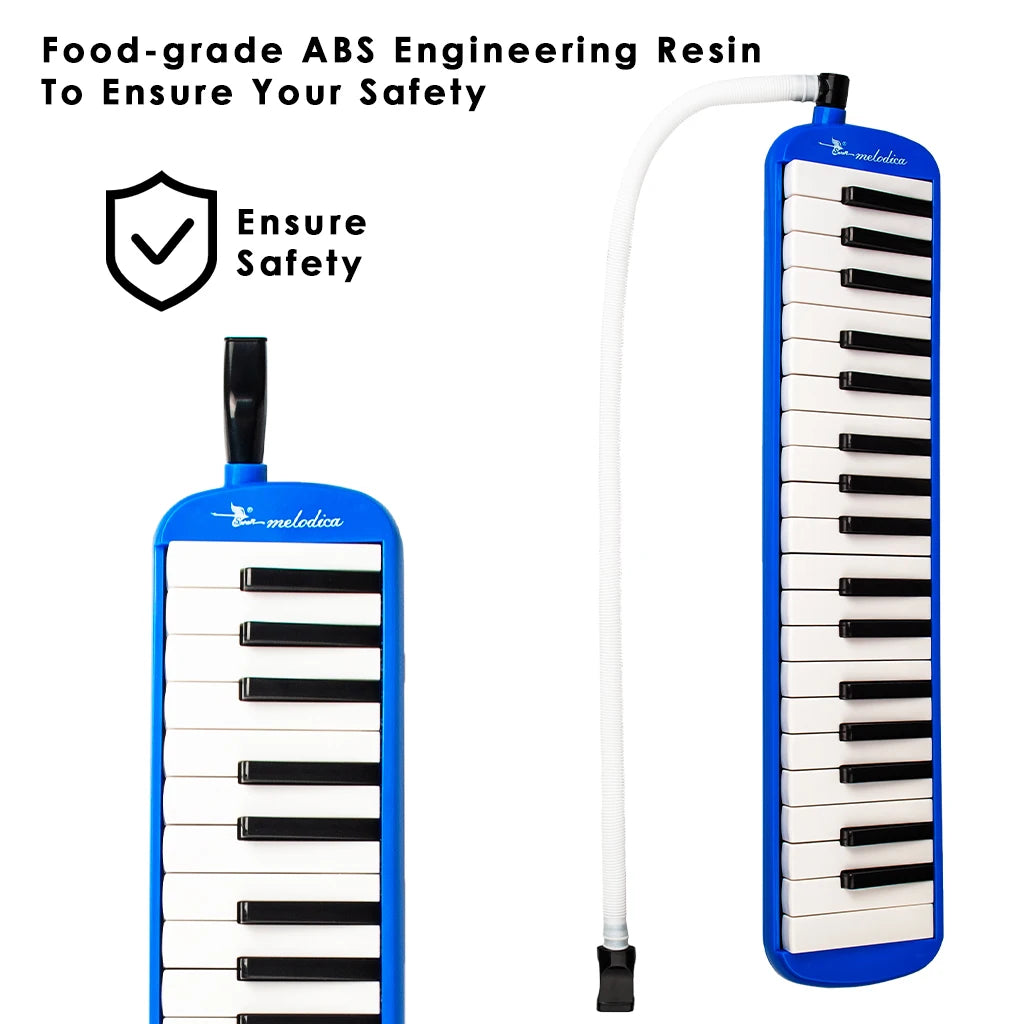 NAOMI 37 Keys Melodica Flexible Tube Mouth Organ Pianica Mouthpiece PVC Air Piano Keyboard Pianica With 2 Soft Long Tubes Case