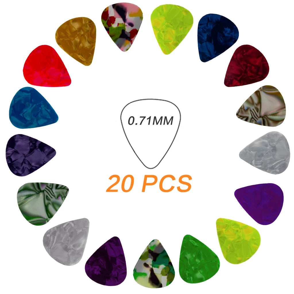 NAOMI Random Colorful Guitar Picks 0.46/0.71/0.96mm Thickness Celluloid Mediators Bass Guitar Ukulele Holder Set Accessories 20PCS