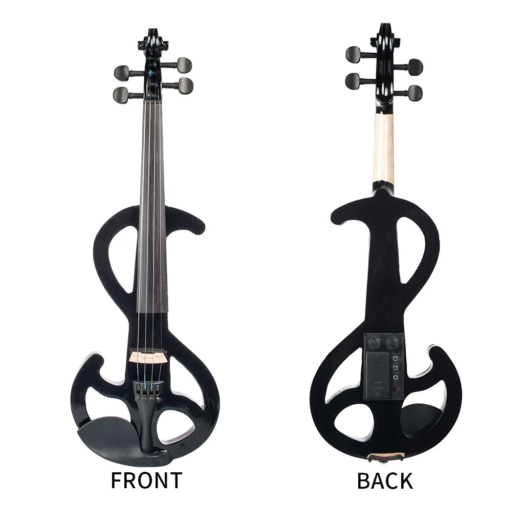 Full Size 4/4 Fiddle Solid Wood Electric Silent Violin Fiddle Fitting Carrying Hard Case Audio Cable Upgraded Brazilwood Bow SET
