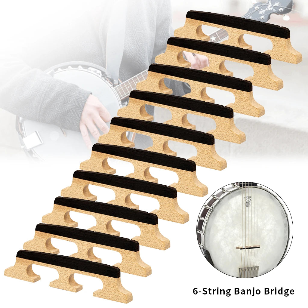 NAOMI 10PCS 6 Strings Banjo Bridge 6-String Banjo Guitar Parts Replacement Maple & Ebony Three Legged Bridges Banjo Parts Accessories