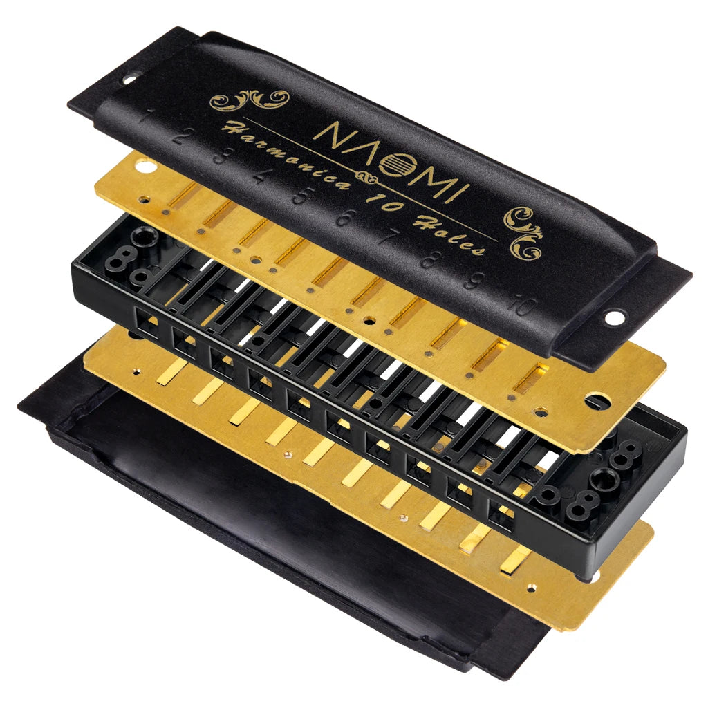 NAOMI SET 7PCS Piedmont Blues Harmonica 10 Holes Key Of C Harp With Case Mini Harmonica