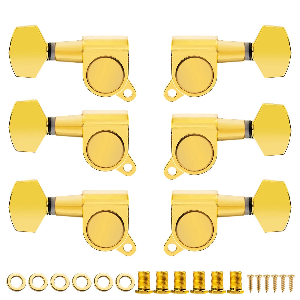 NAOMI 6pcs(6L 6R 3L3R) Guitar Tuners Machine Heads Gold/Chrome/Black Full Size Sealed String Tuning Pegs 15:1 Gear Ratio