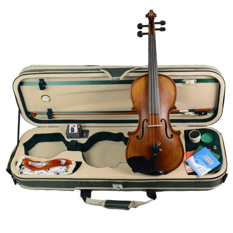 Orchestra Handcraft Violin Advanced Fiddle 4/4 Full Size Solidwood Flamed Violin + Oblong Case Bow Strings Shoulder Rest SET