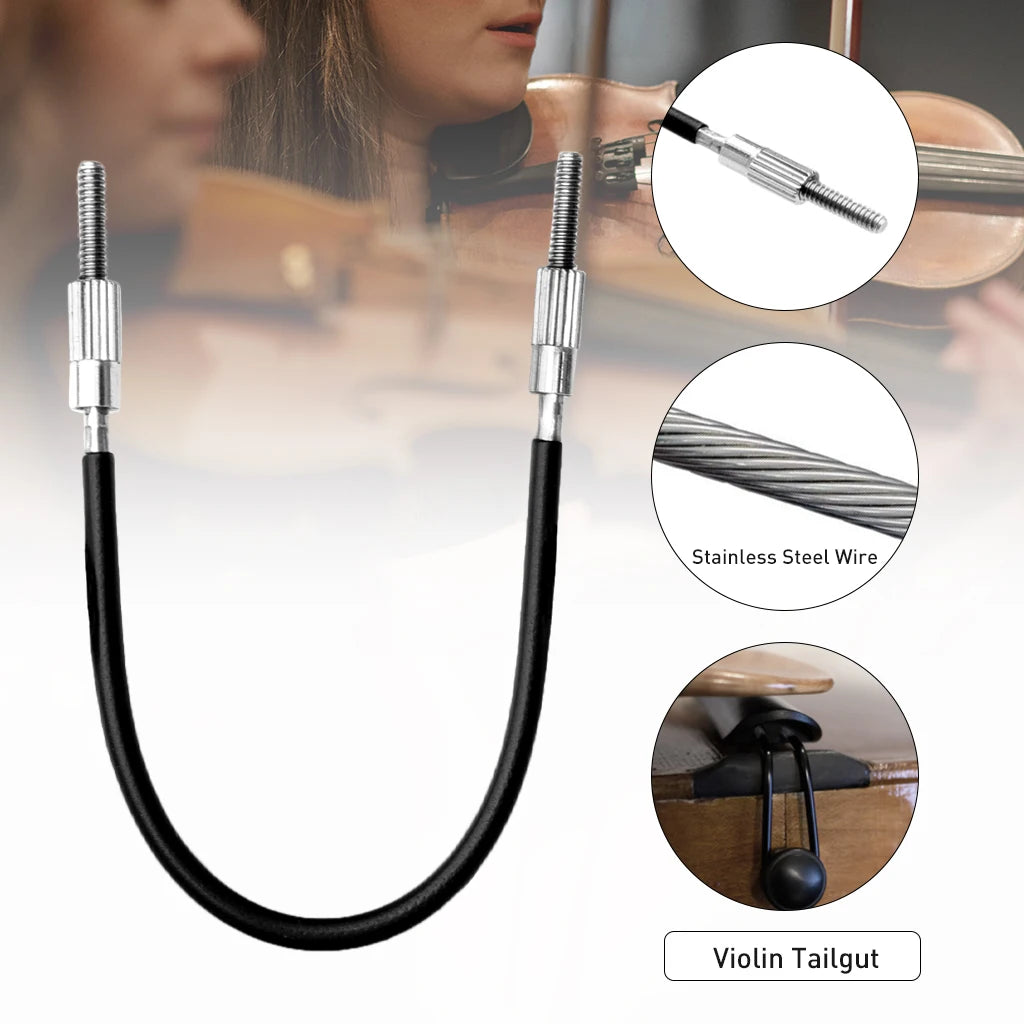 NAOMI Violin Tailgut Tail Gut Stainless Steel Wire Tailpiece Non-slip Wire Tailcord with Copper Screws