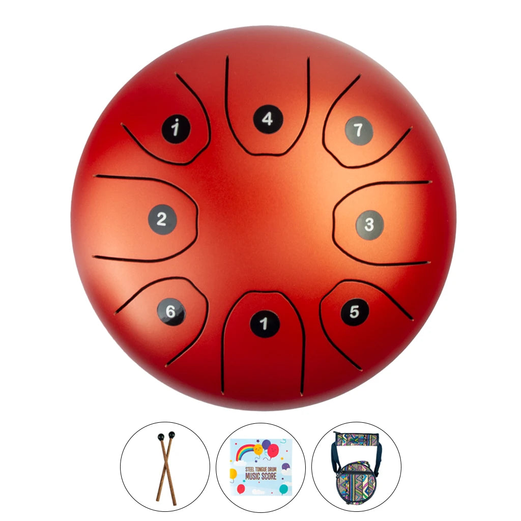 NAOMI 6 Inch Tongue Drum 8 Tune Steel Hand Pan Drum Tank Drums With Drumsticks Padding Bag