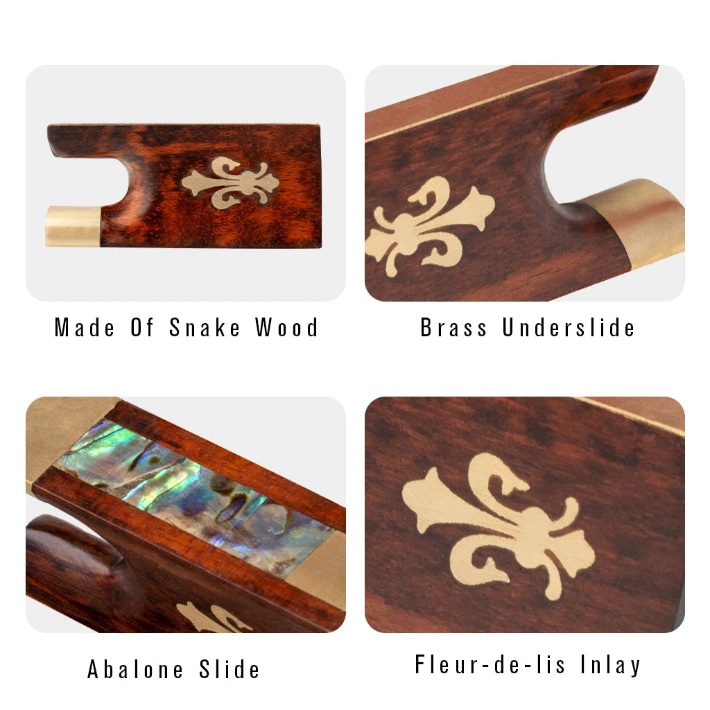NAOMI Handmade 4/4 Violin Bow Snakewood Frog Golden Fitting