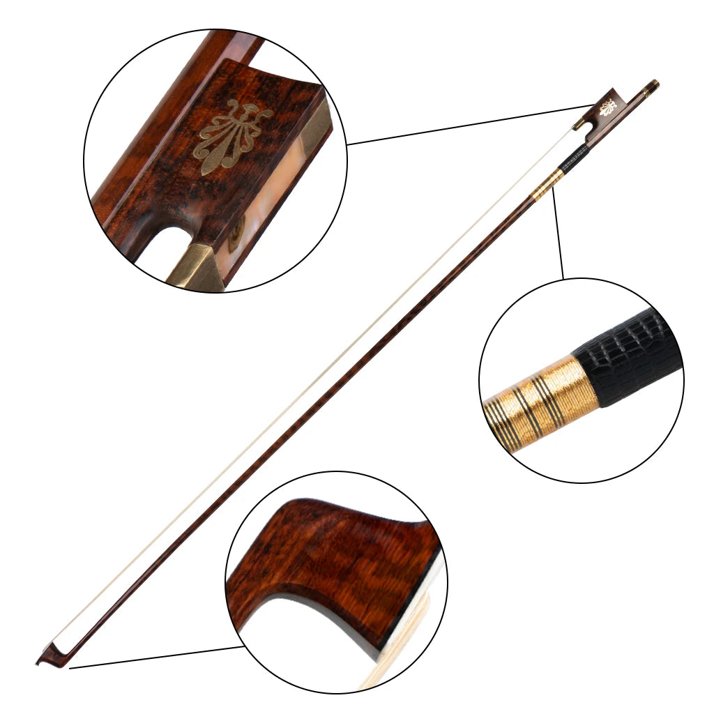 NAOMI Professional Snakewood Bow  4/4  Violin/Fiddle Bow W/ Peacock Pattern Snakewood Frog