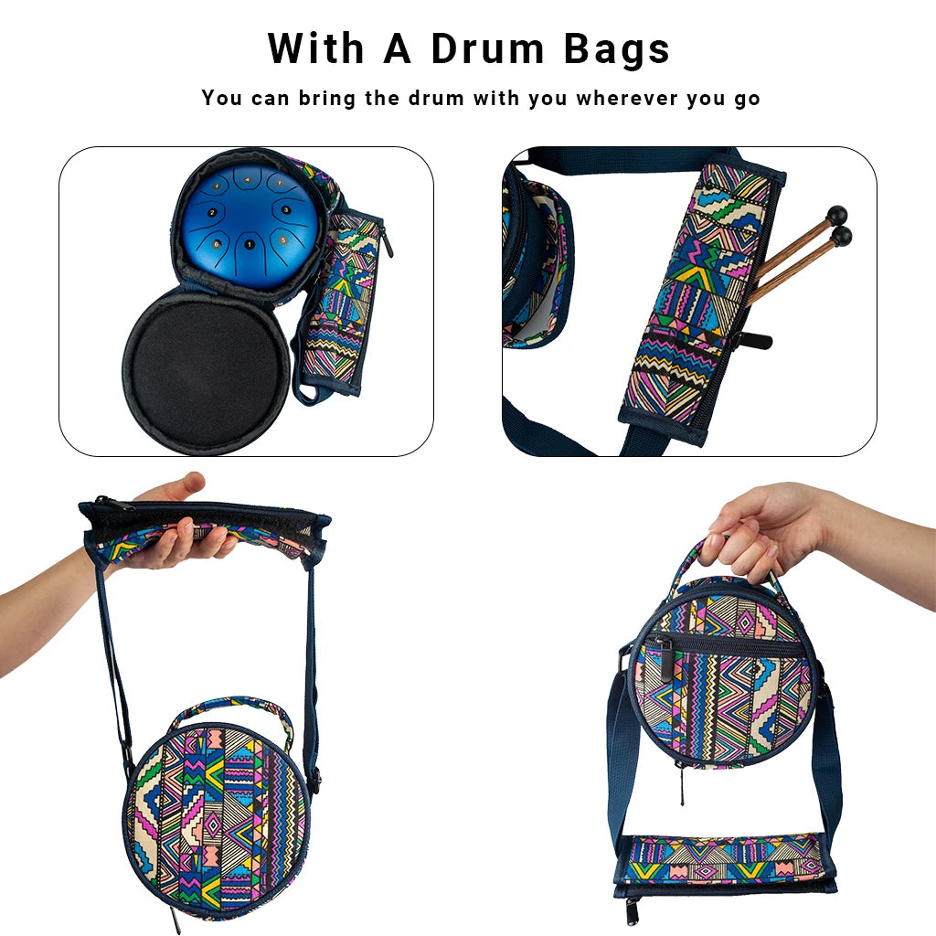 NAOMI 6 Inch Tongue Drum 8 Tune Steel Hand Pan Drum Tank Drums With Drumsticks Padding Bag