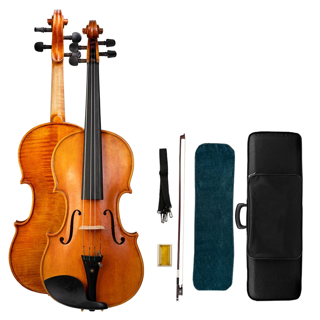 NAOMI Professional Handmade Violin Set 4/4 European Wood Top Spruce Back Flamed Maple Vintage Stradivarius Violin With Case