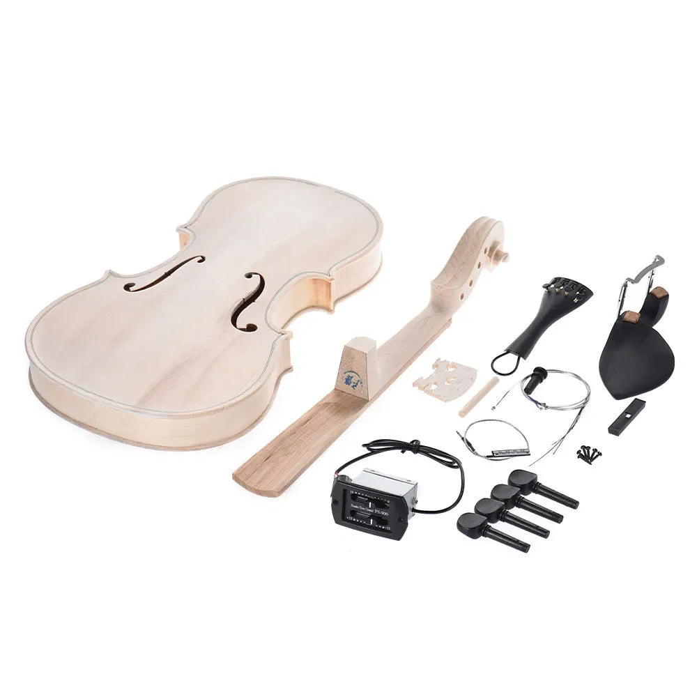 NAOMI 4/4 Full Size Violin DIY Kit Natural Solid Wood Acoustic Violin Fiddle Kit With EQ Spruce Top Maple Fingerboard SET