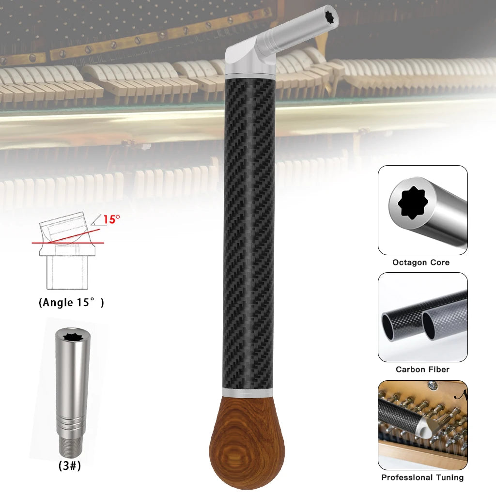 NAOMI Piano Tuning Tool Professional Piano Tuning Hammer W/ Carbon Fiber Wooden Handle Angle 15 Degree Tip Size 1# 2# 3#