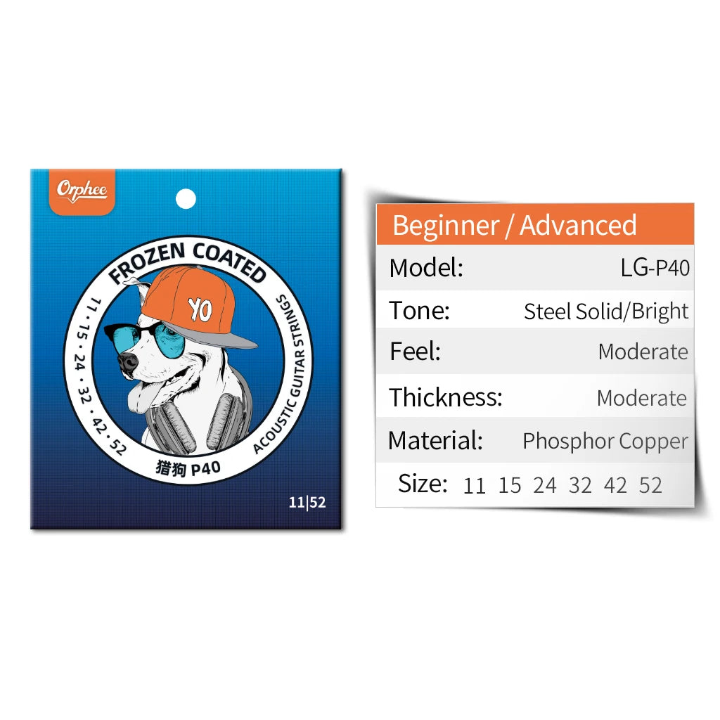 NAOMI Orphee Acoustic Guitar Strings Set P30/P40/P50 Series Nano Frozen Coated Hexagonal Core Phosphor Copper Guitar Strings