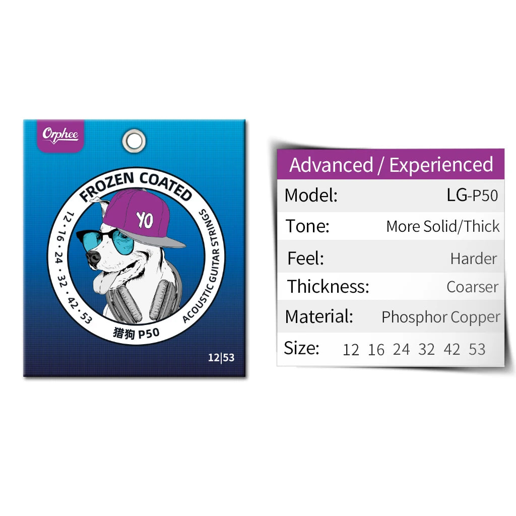 NAOMI Orphee Acoustic Guitar Strings Set P30/P40/P50 Series Nano Frozen Coated Hexagonal Core Phosphor Copper Guitar Strings